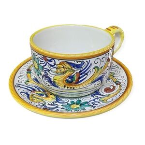 Deruta Hand Painted Raffaellesco Pattern Large Cup and Saucer